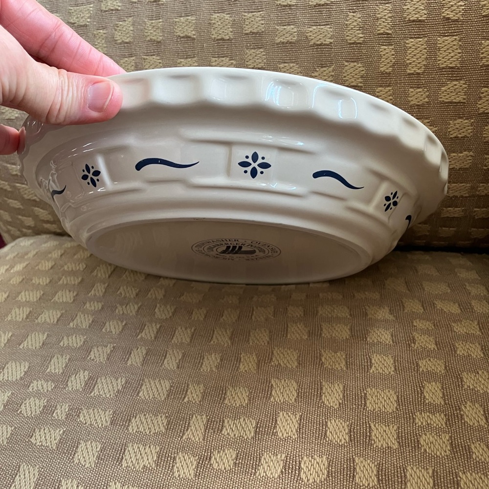 Vintage Longaberger Pottery Off-White Ceramic Pie Pan Plate 10 inches - Picture 6 of 16